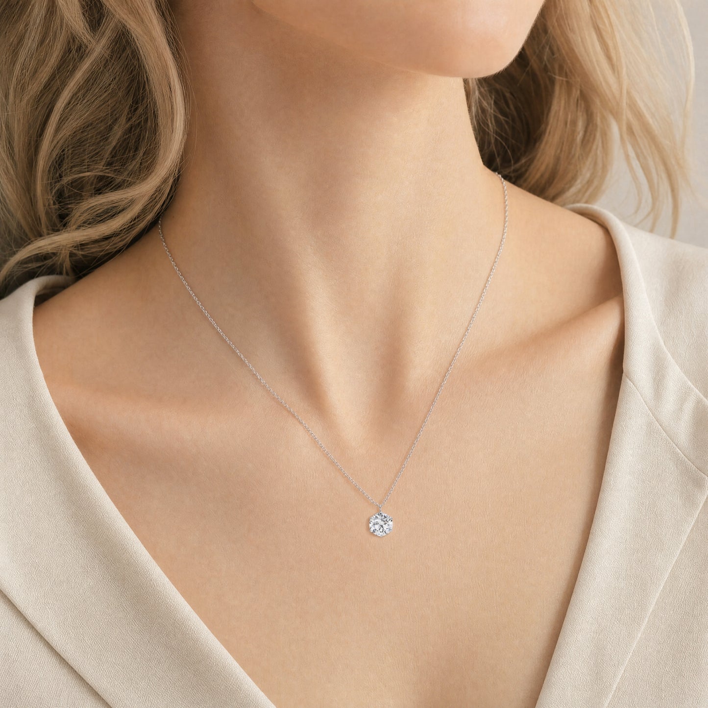 Product Images, Model Photos & Video Set (1ct Solitaire Necklace) | Lab-Grown Diamond Wholesale